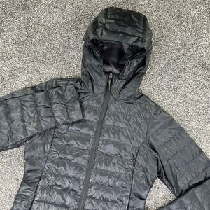 REI Co Op Black Down Hooded Puffer Jacket Womens Lightweight Winter Warm READ